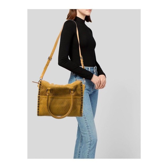 Diane von Furstenberg Woven Yellow Leather Studded Satchel